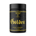 Ambrosia Collective presents, Golden.  Super Turmeric. Dietary Supplement. 60 capsules. Bottle front.